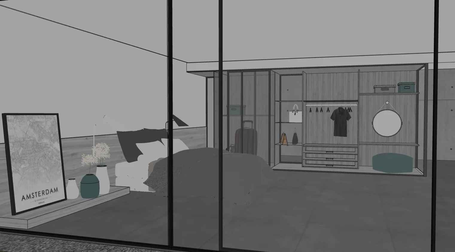 极简现代风卧室SU模型 SU模型免费下载_sketchup模型