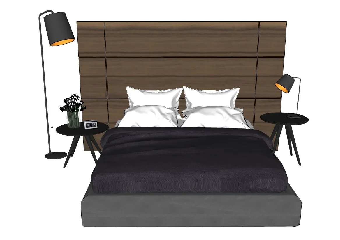 现代深灰软包大床SU模型 SU模型免费下载_sketchup模型