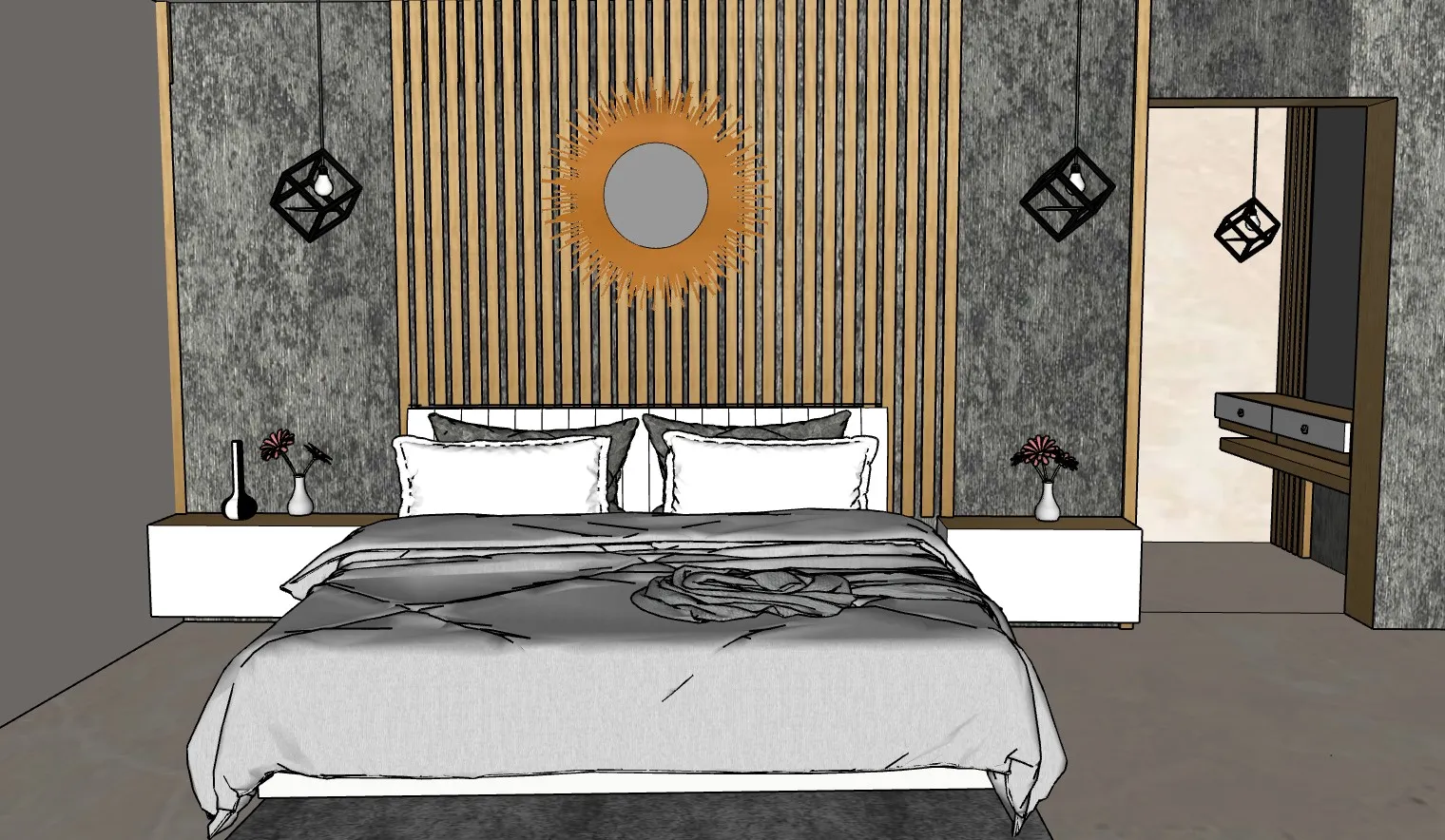 现代木格栅太阳镜大床铺SU模型 SU模型免费下载_sketchup模型