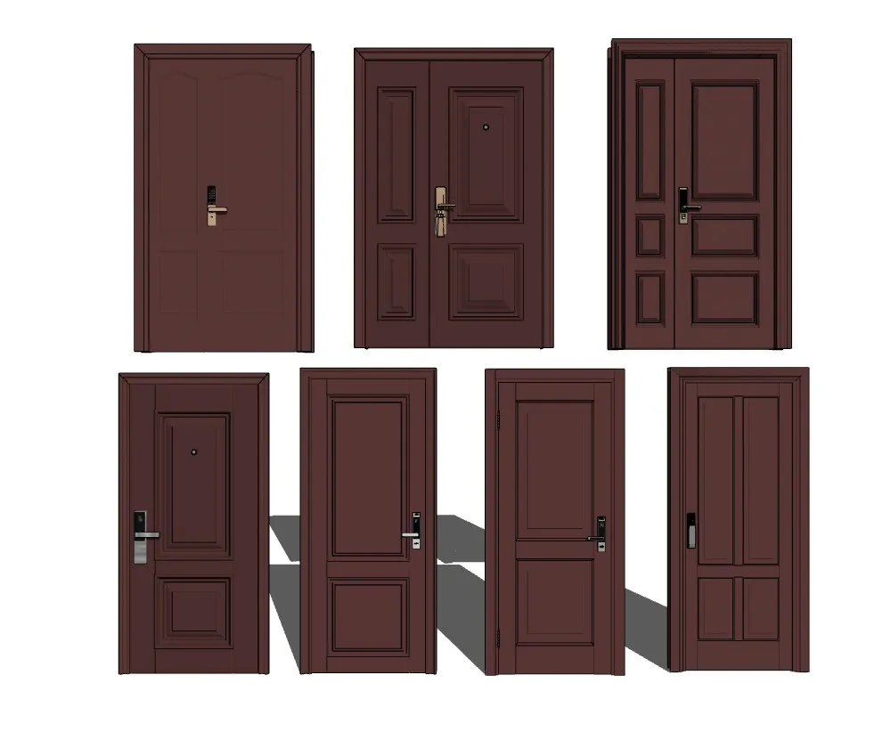 现代红棕色烤漆门套装SU模型 SU模型免费下载_sketchup模型