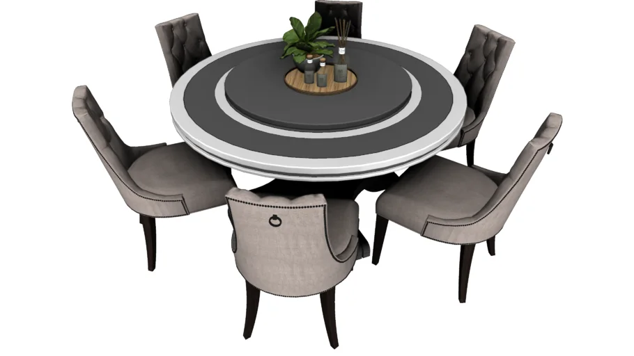 现代轻奢圆形餐桌椅组合SU模型 SU模型免费下载_sketchup模型