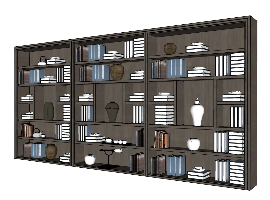 新中式书籍书柜组合SU模型 SU模型免费下载_sketchup模型