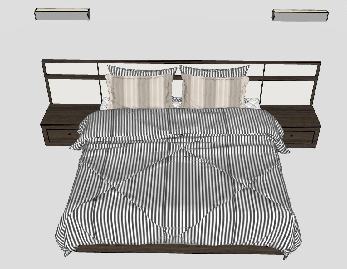 简约双人床与床头柜SU模型 SU模型免费下载_sketchup模型
