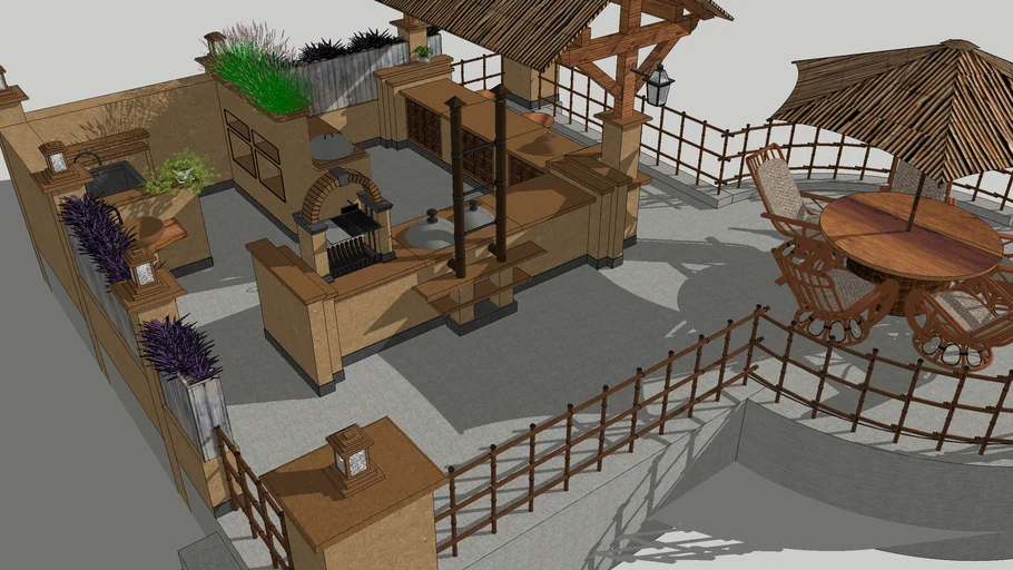 户外厨房休闲烧烤区SU模型 SU模型免费下载_sketchup模型