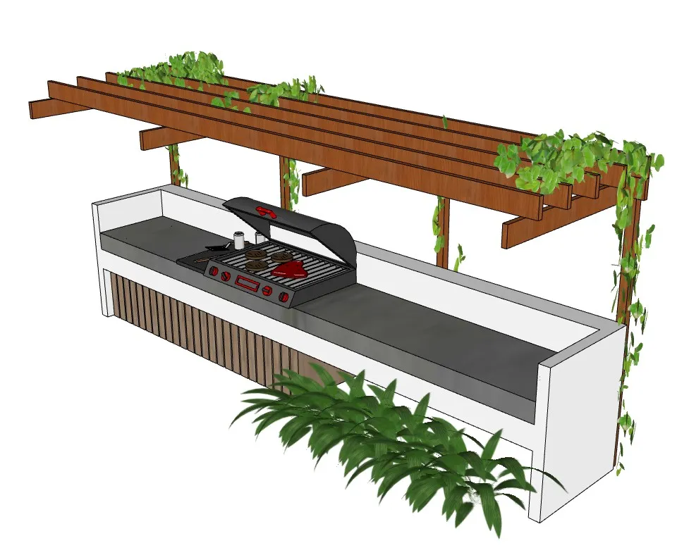 藤架式户外厨房烧烤SU模型 SU模型免费下载_sketchup模型