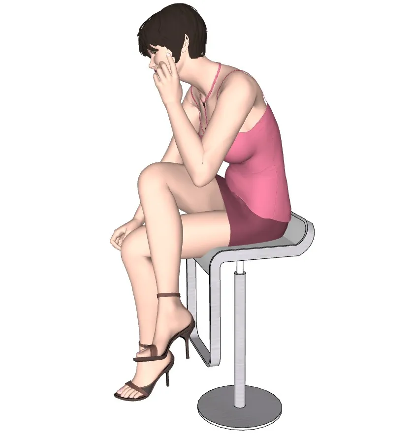 坐姿女性人物与吧椅组合SU模型 SU模型免费下载_sketchup模型