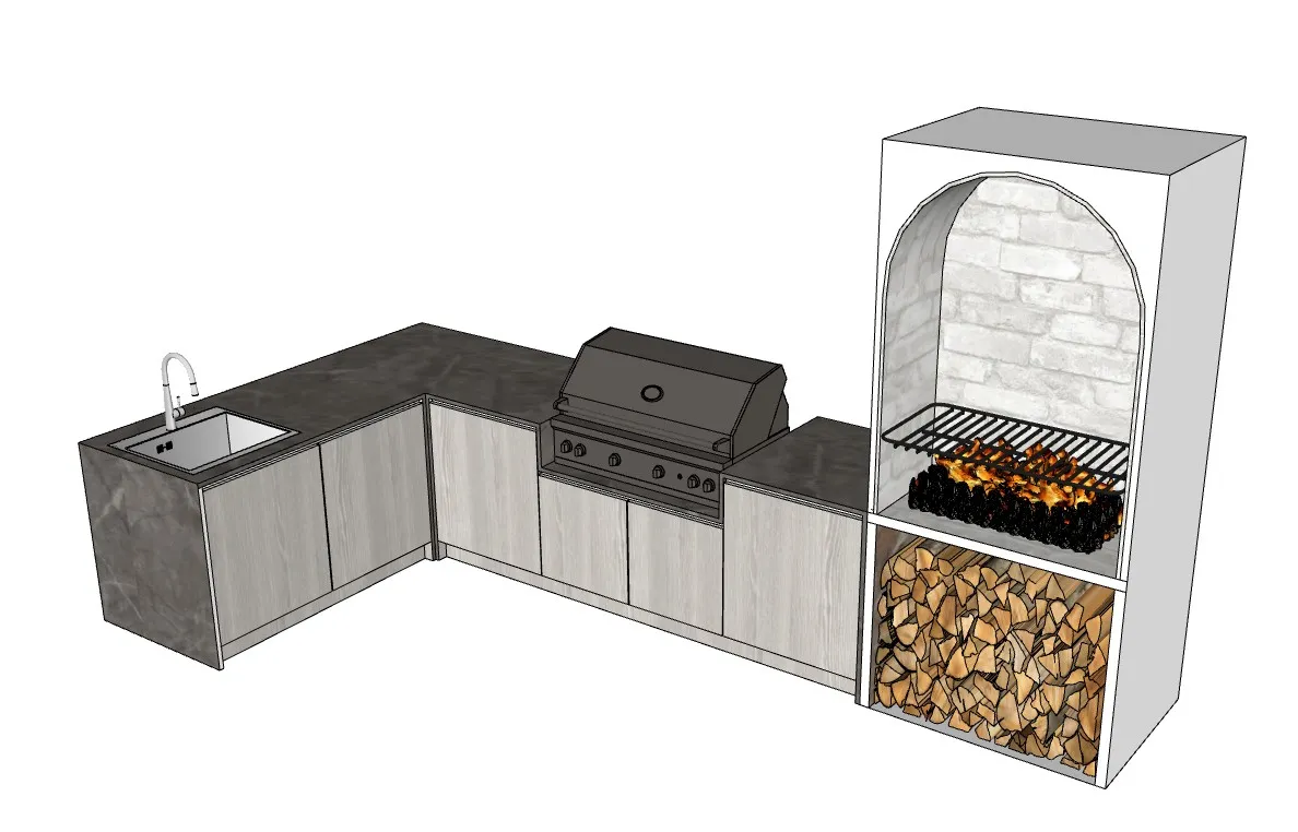户外厨房双烤炉烹饪操作台SU模型 SU模型免费下载_sketchup模型