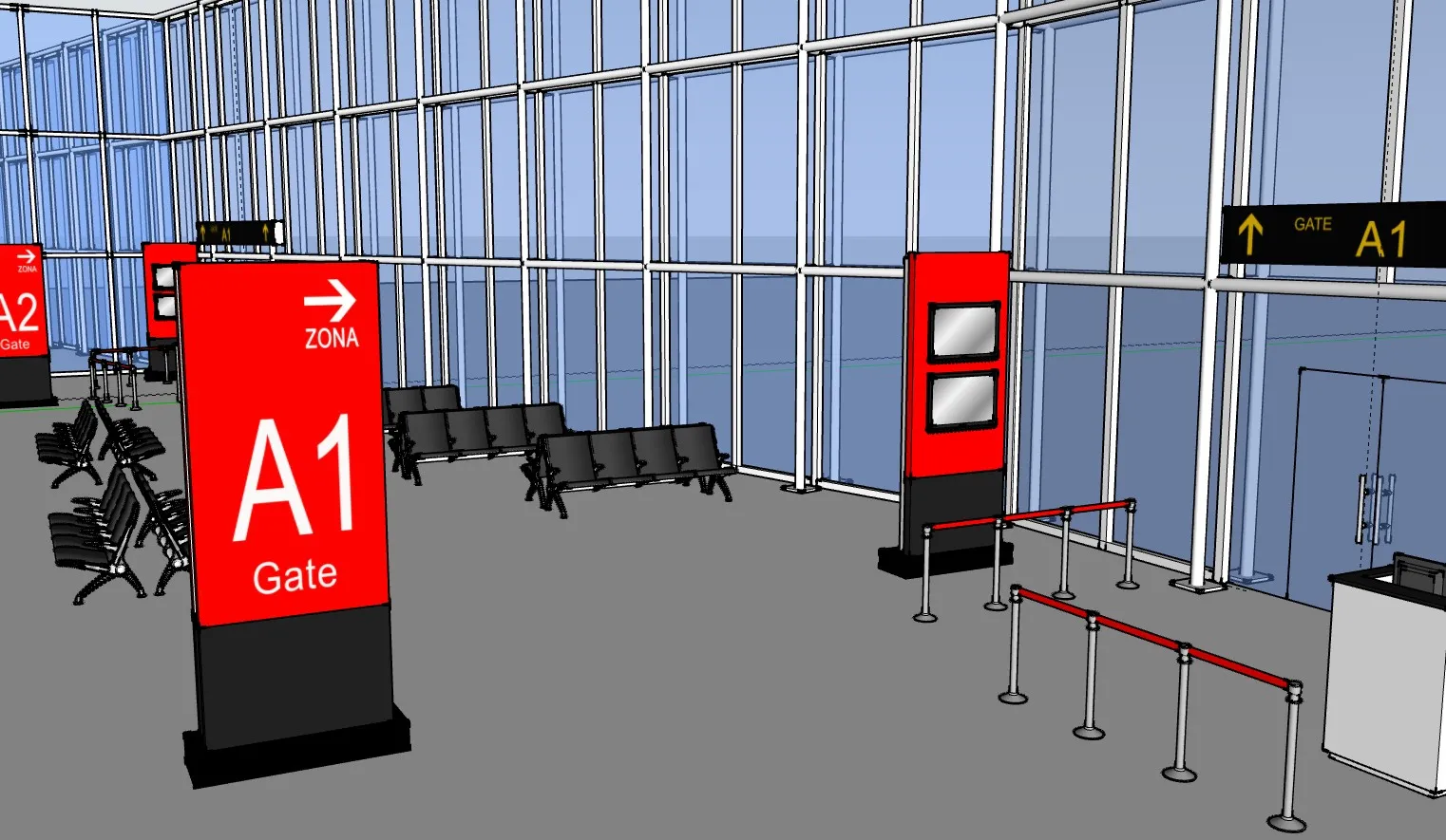 机场候车室场景SU模型 SU模型免费下载_sketchup模型