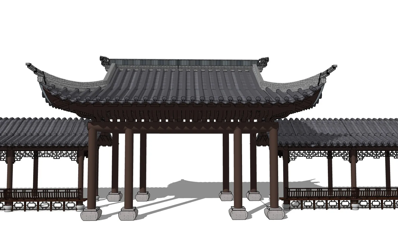 中式古建长廊SU模型 SU模型免费下载_sketchup模型