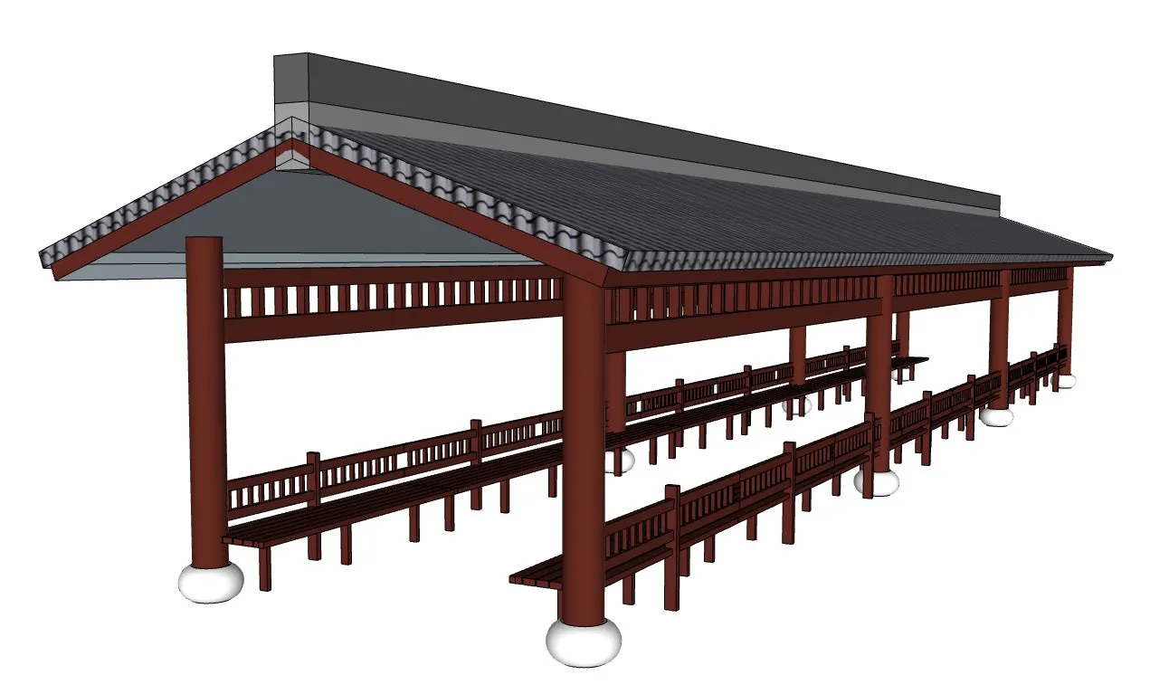 中式仿古长廊SU模型 SU模型免费下载_sketchup模型