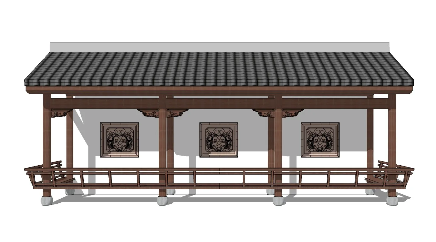 中式雕花仿古长廊SU模型 SU模型免费下载_sketchup模型