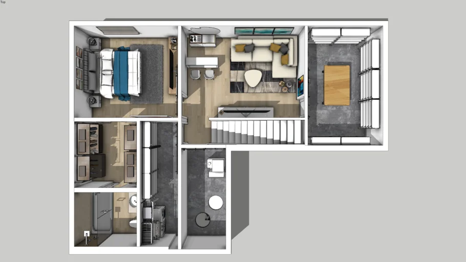 室内家装鸟瞰图装修SU模型 SU模型免费下载_sketchup模型