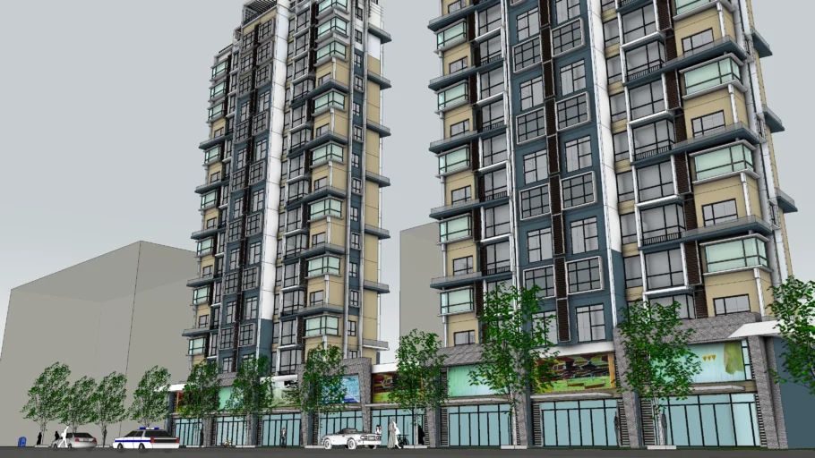 沿街高层商住两用楼SU模型 SU模型免费下载_sketchup模型