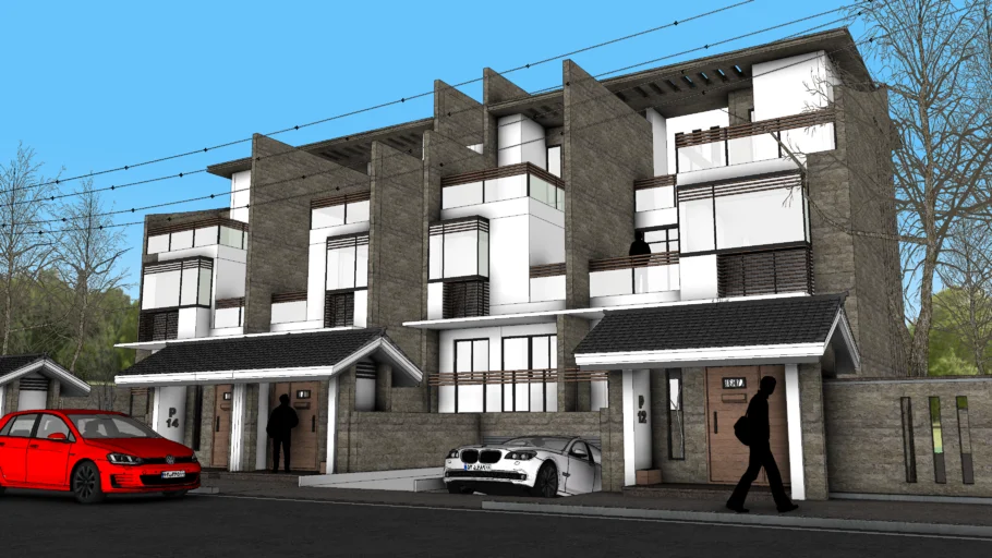 现代联排别墅SU模型 SU模型免费下载_sketchup模型