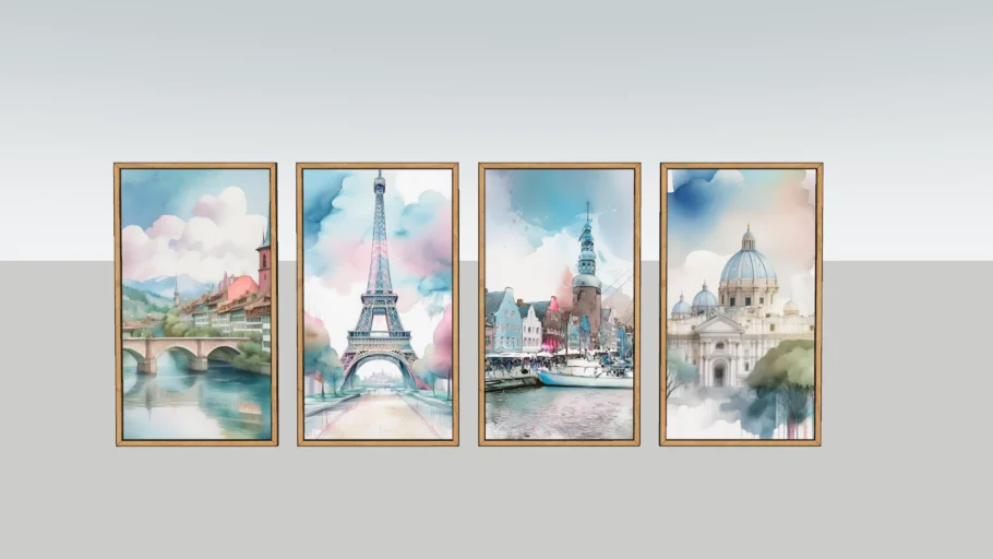 水彩装饰画SU模型 SU模型免费下载_sketchup模型