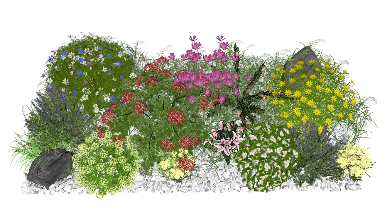 组团花镜灌木植物SU模型 SU模型免费下载_sketchup模型