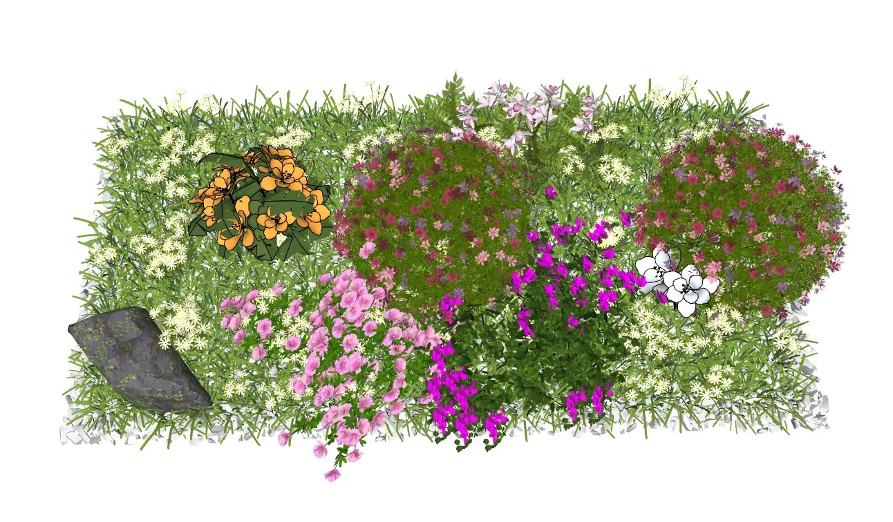 多色花境植物组团SU模型 SU模型免费下载_sketchup模型
