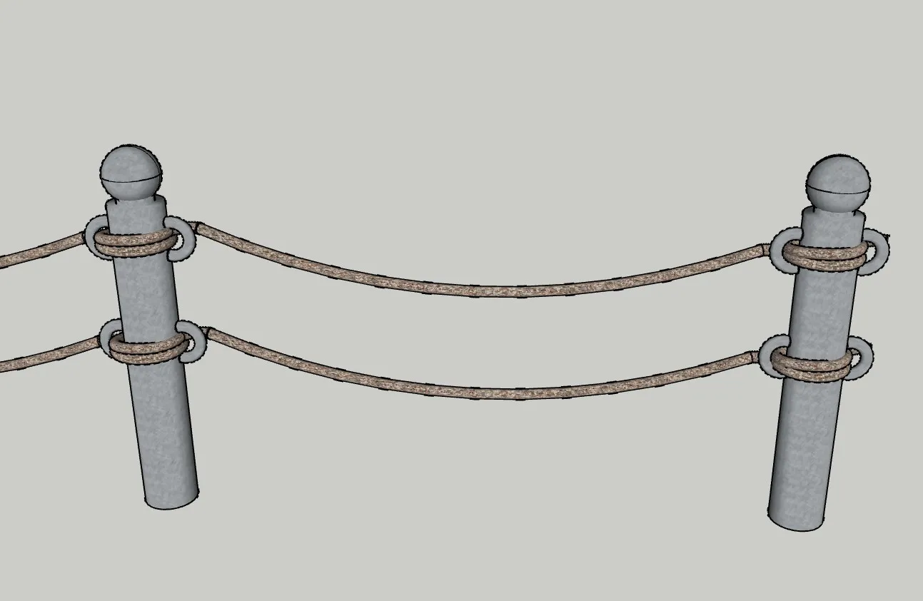 石质立柱麻绳护栏SU模型 SU模型免费下载_sketchup模型