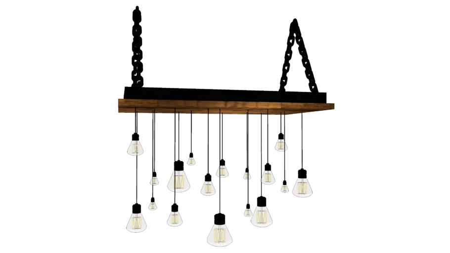 工业风木板多灯泡吊灯SU模型 SU模型免费下载_sketchup模型