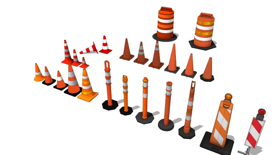 交通锥和警示柱SU模型 SU模型免费下载_sketchup模型