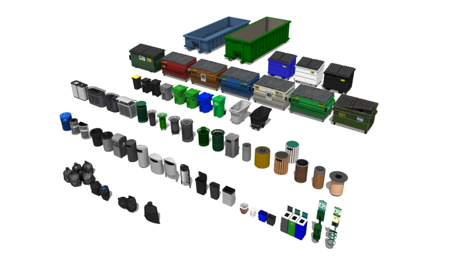 环卫垃圾桶垃圾箱组合SU模型 SU模型免费下载_sketchup模型