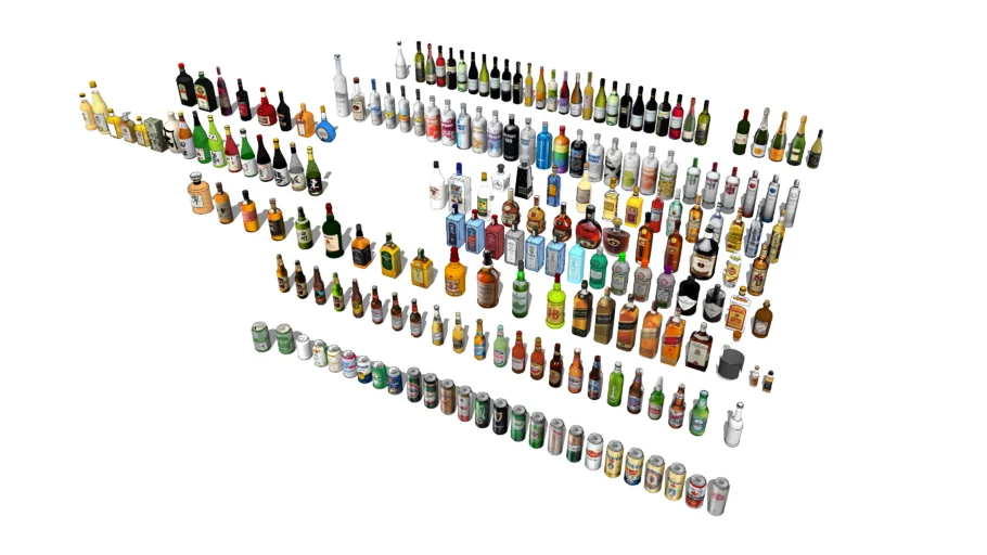 饮料酒瓶易拉罐组合SU模型 SU模型免费下载_sketchup模型