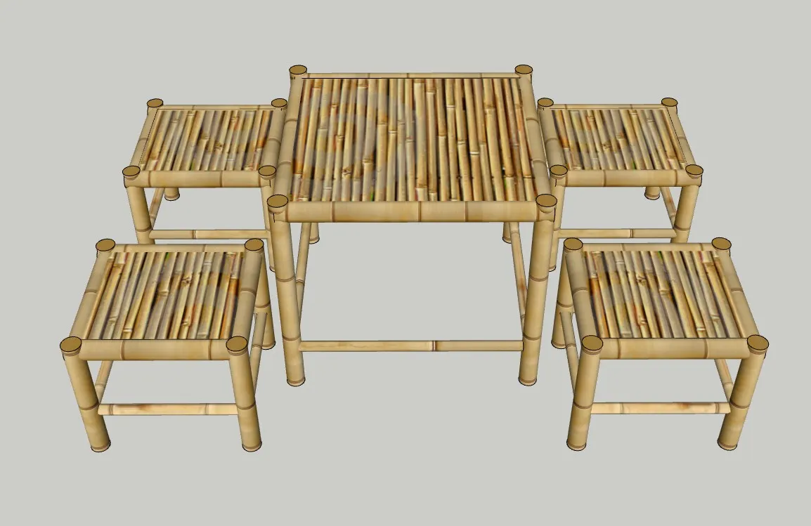 竹桌方凳组合SU模型 SU模型免费下载_sketchup模型