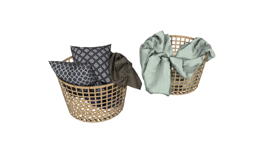 藤编收纳篮子软装组合SU模型 SU模型免费下载_sketchup模型