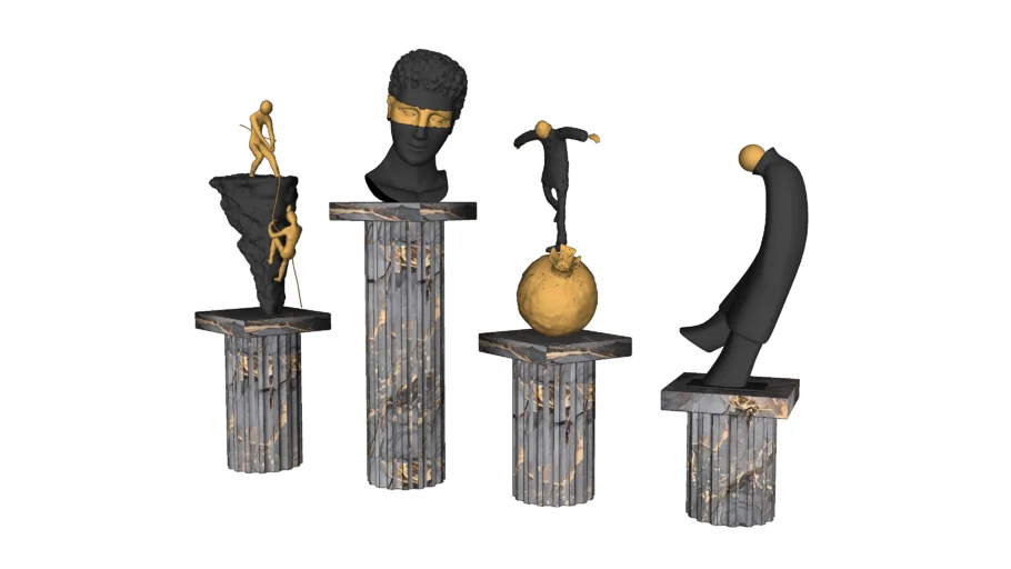 现代艺术雕塑组合SU模型 SU模型免费下载_sketchup模型