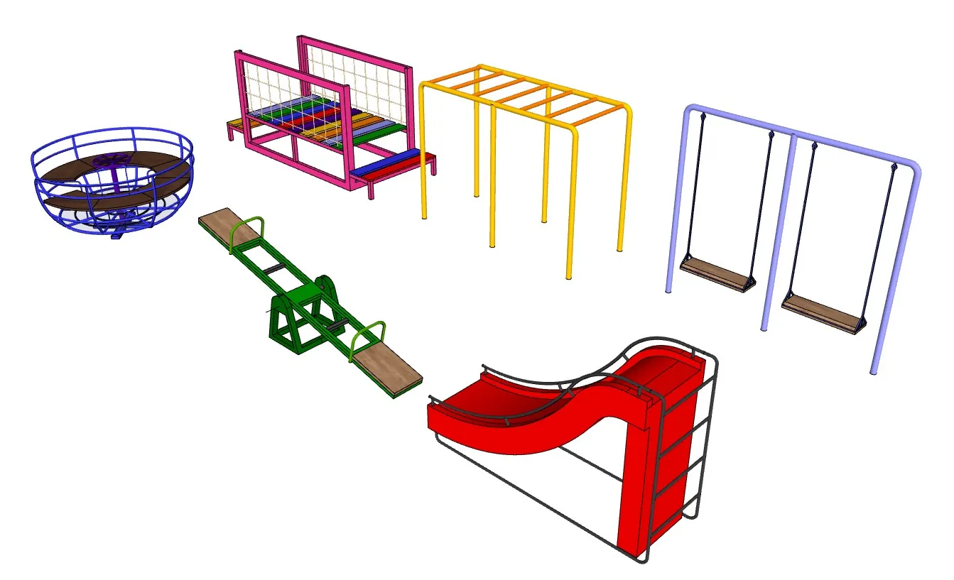 儿童游乐滑滑梯跷跷板秋千椅SU模型 SU模型免费下载_sketchup模型