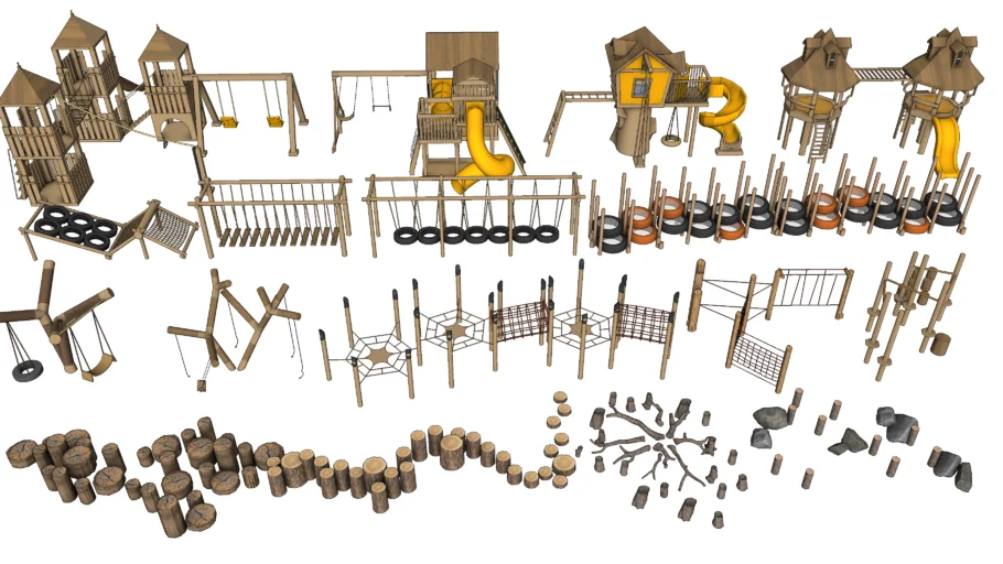 露天儿童游乐场道具集合SU模型 SU模型免费下载_sketchup模型