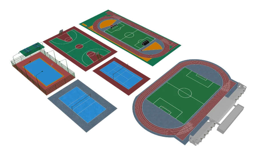 校园运动场地集合SU模型 SU模型免费下载_sketchup模型
