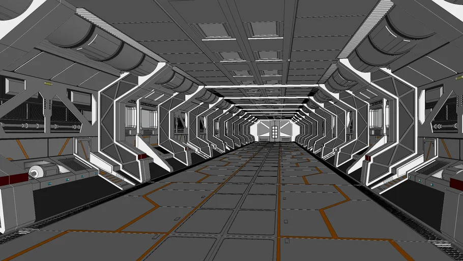 未来科技飞船通道走廊SU模型 SU模型免费下载_sketchup模型