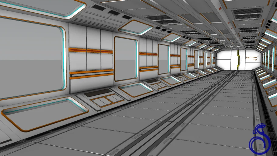科幻飞船舱段通道走廊SU模型 SU模型免费下载_sketchup模型