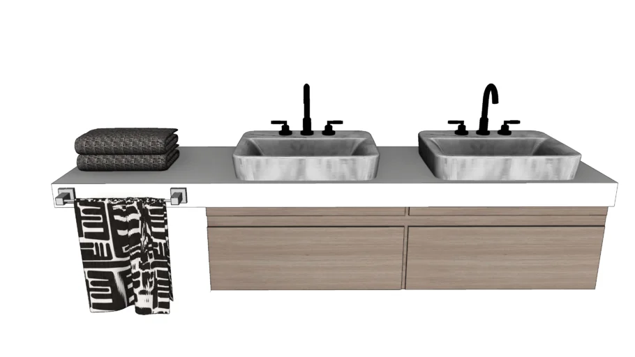 双台盆洗漱池双浴室柜SU模型 SU模型免费下载_sketchup模型