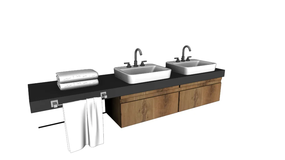 双浴室柜台盆洗簌台SU模型 SU模型免费下载_sketchup模型