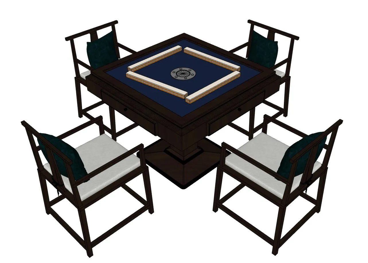 新中式麻将桌椅SU模型 SU模型免费下载_sketchup模型