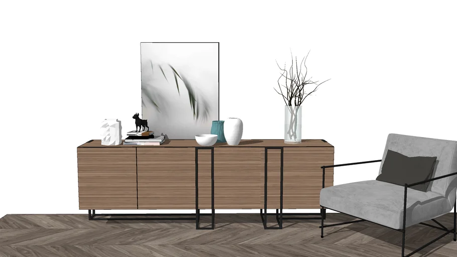 现代极简餐边柜SU模型 SU模型免费下载_sketchup模型