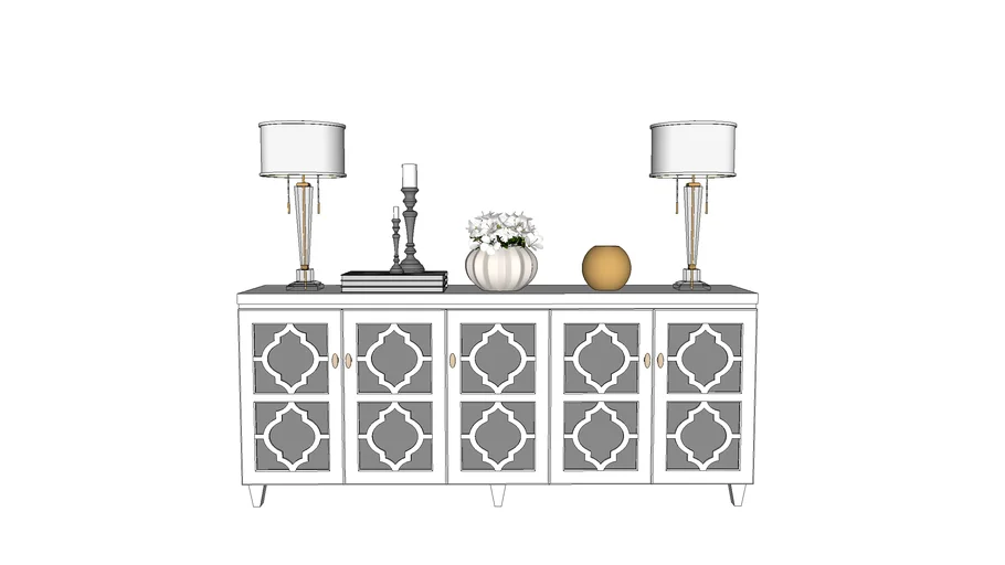 白色花纹餐边柜桌灯摆件SU模型 SU模型免费下载_sketchup模型