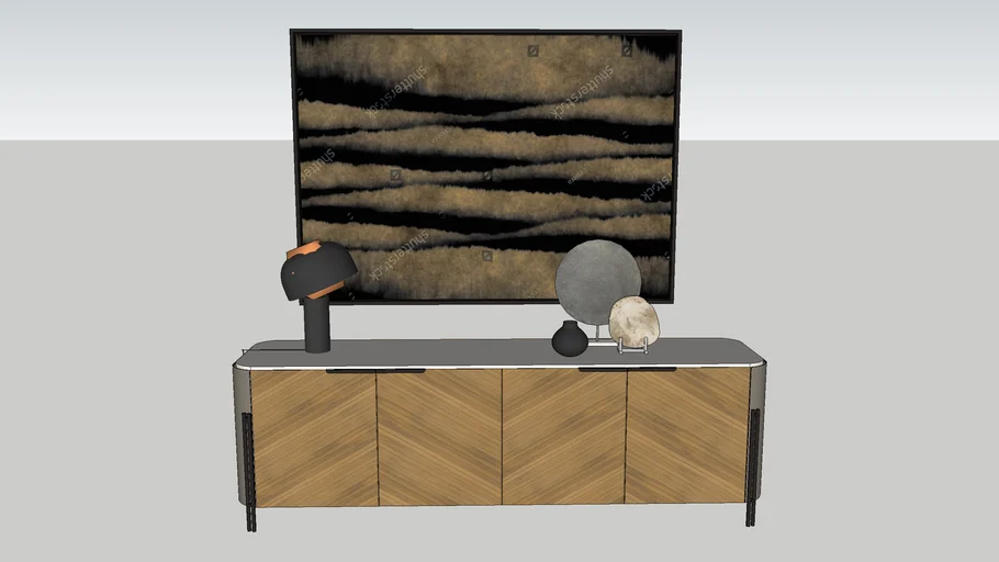 木饰面餐边柜装饰画摆件SU模型 SU模型免费下载_sketchup模型