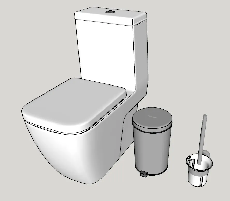 卫浴马桶和马桶刷及垃圾桶组合SU模型 SU模型免费下载_sketchup模型