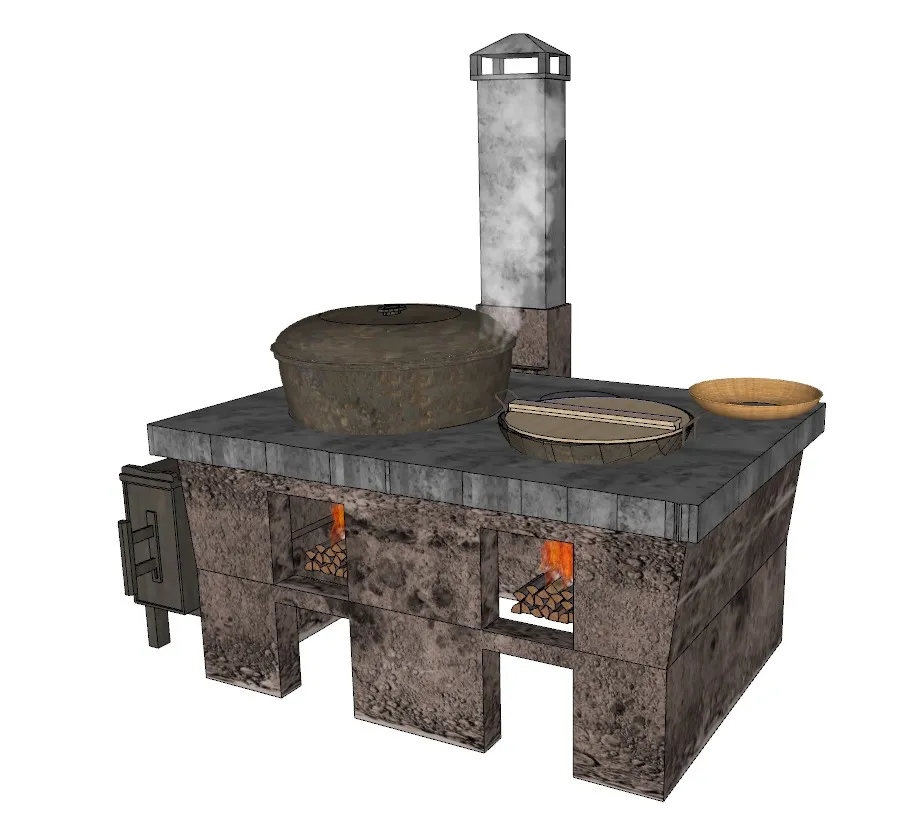 农村柴火灶户外厨房大锅灶SU模型 SU模型免费下载_sketchup模型