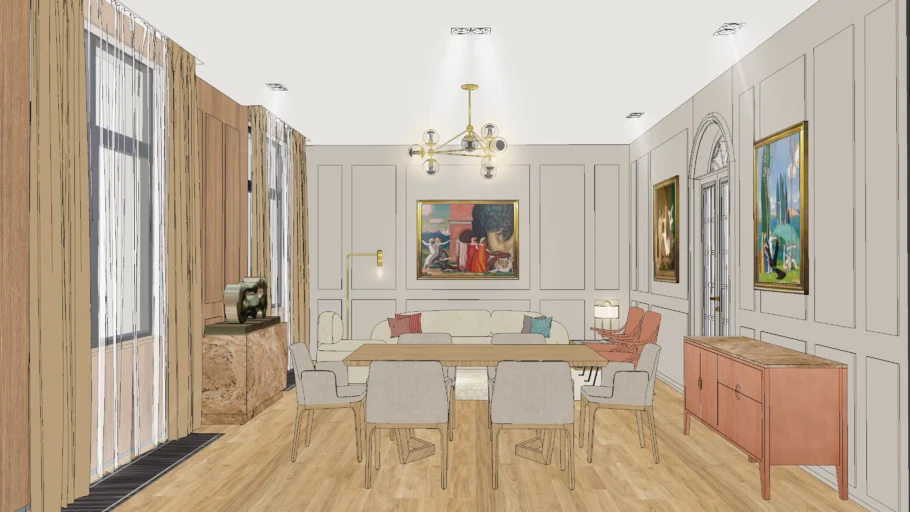 现代轻奢风客餐厅SU模型 SU模型免费下载_sketchup模型