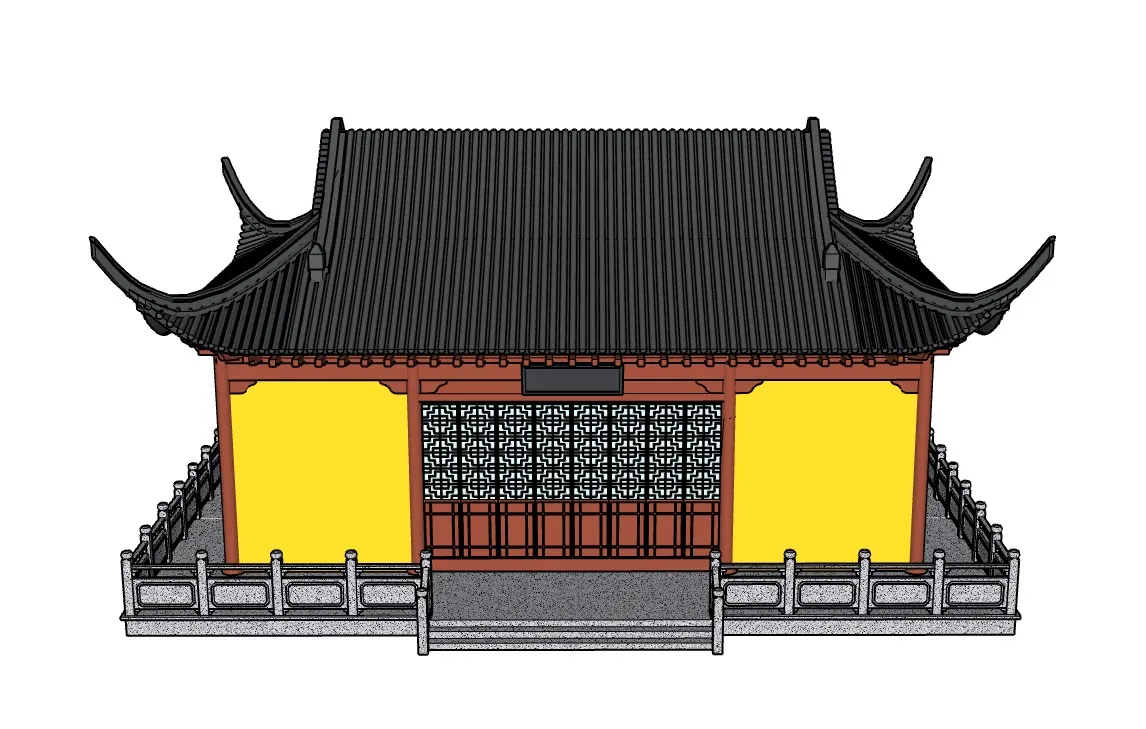 佛光寺寺庙古建筑歇山顶SU模型 SU模型免费下载_sketchup模型