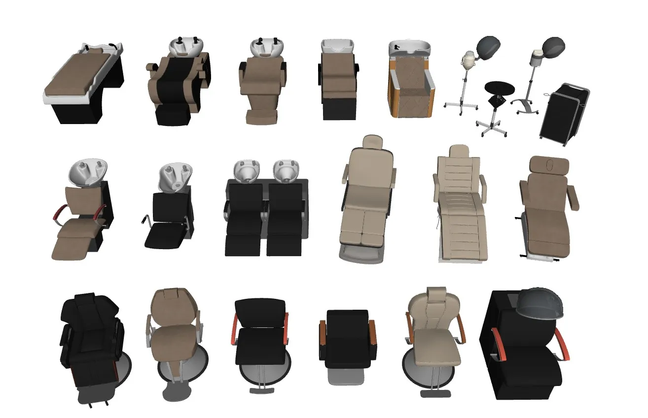 美发店洗头床洗头椅烫发SU模型 SU模型免费下载_sketchup模型