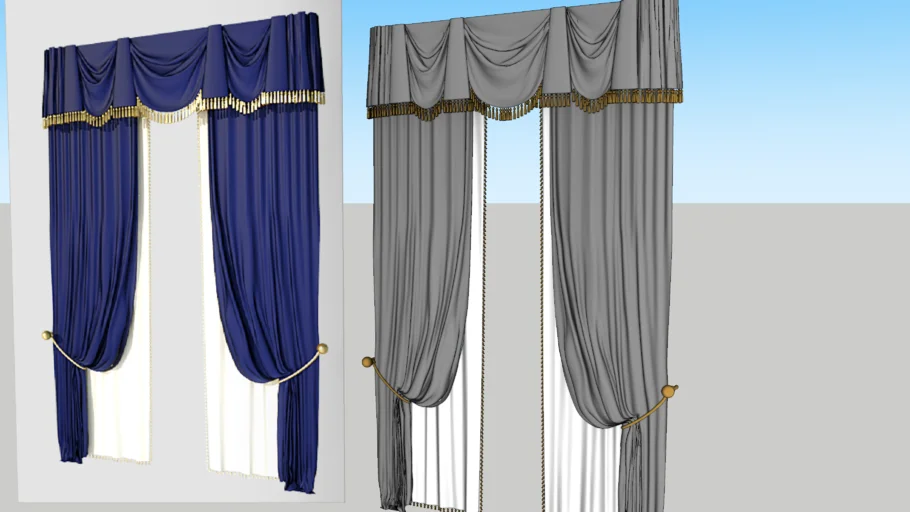 轻奢双层窗帘SU模型 SU模型免费下载_sketchup模型