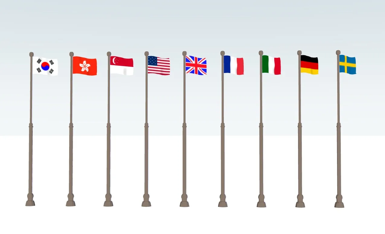 多国旗帜旗杆SU模型​ SU模型免费下载_sketchup模型