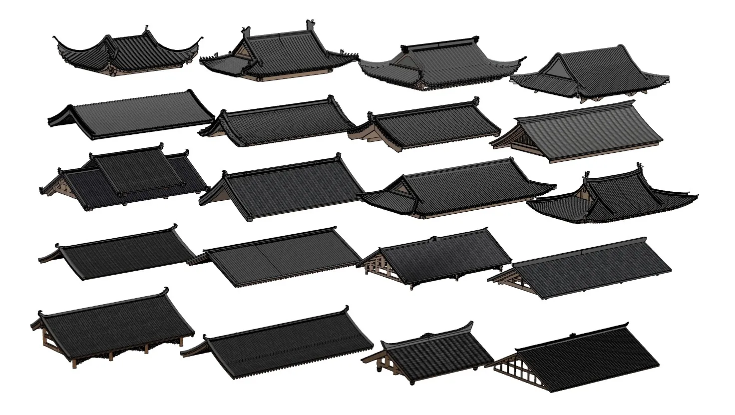 人字坡飞檐仿古屋顶SU模型 SU模型免费下载_sketchup模型