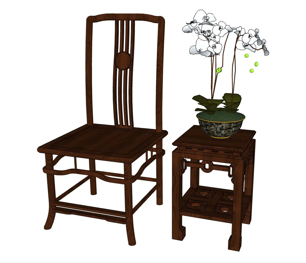 新中式椅子边几组合SU模型 SU模型免费下载_sketchup模型