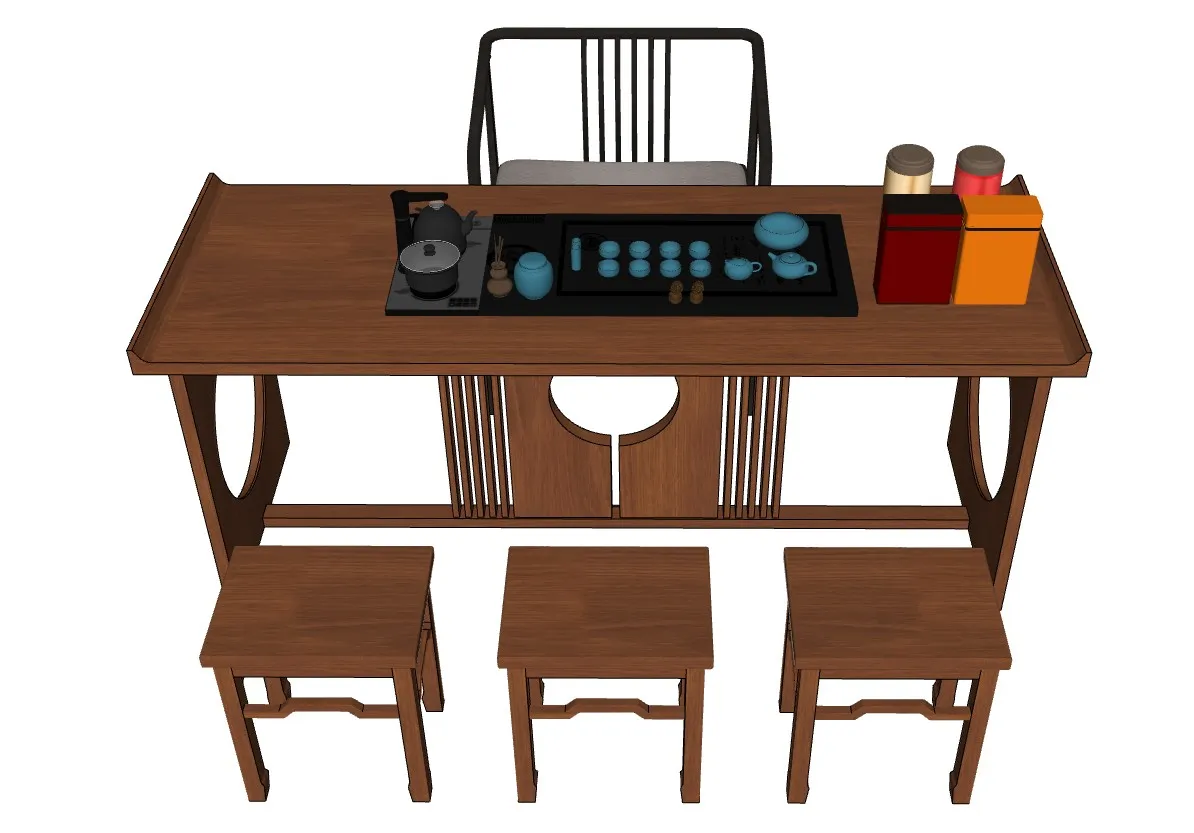 新中式茶桌茶台茶叶罐SU模型 SU模型免费下载_sketchup模型